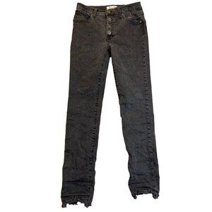 Madewell Womens Jeans Size 2 9" Mid-Rise Skinny Black Denim Distressed Hem